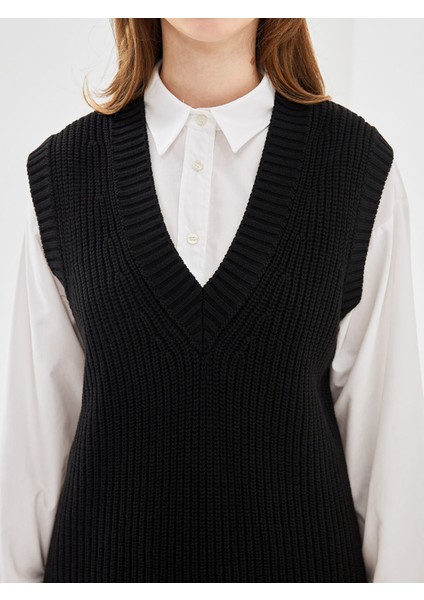 Yeni Sezon V Yaka Düz Oversize Kadın Triko Süveter modelleri