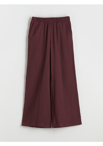 Yeni Sezon Beli Lastikli Dokulu Müslin Kadın Pantolon