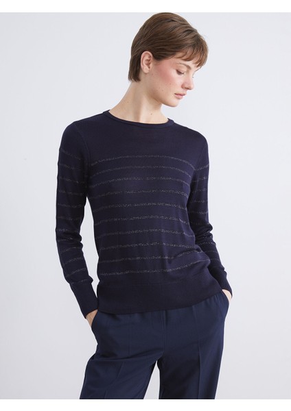 Yeni Sezon Bisiklet Yaka Çizgili Kadın Triko Kazak