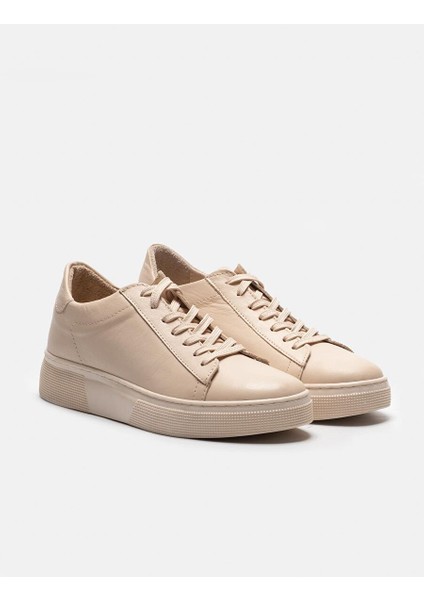 Hakiki Deri Bej Bağcıklı Kadın Spor Ayakkabı fiyatları
