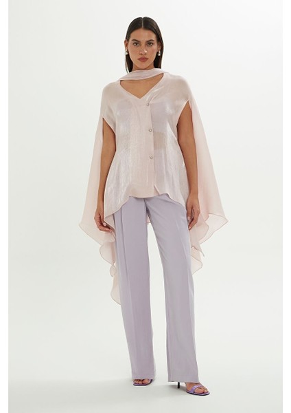 Transparan Pembe Parlak Bluz