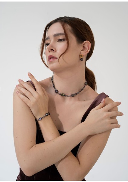 Jessie Pirinç Üzeri 18 Ayar Altın Kaplama Kadın Siyah Inci Bileklik modelleri