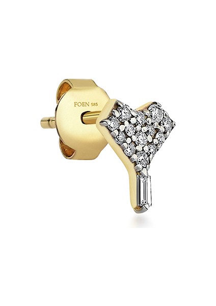 Heart Full Of Diamonds Mini Pırlanta Taşlı 14 Ayar Altın Tek Kadın Küpe