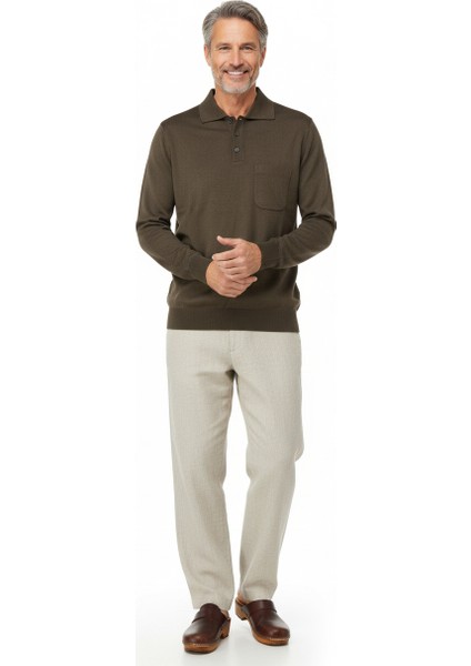 Erkek Kazak Premium Yün Tarzı Klasik Polo Yaka Düğmeli Cepli Rahat Tam Kalıp