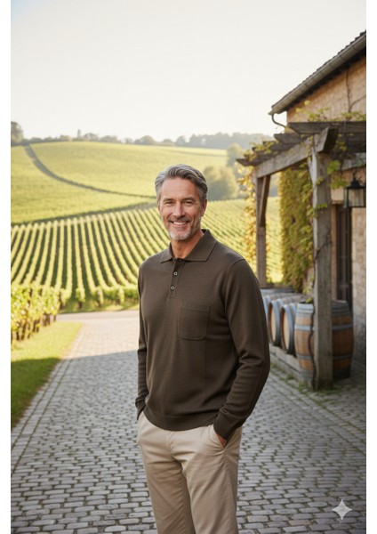 Erkek Kazak Premium Yün Tarzı Klasik Polo Yaka Düğmeli Cepli Rahat Tam Kalıp modelleri