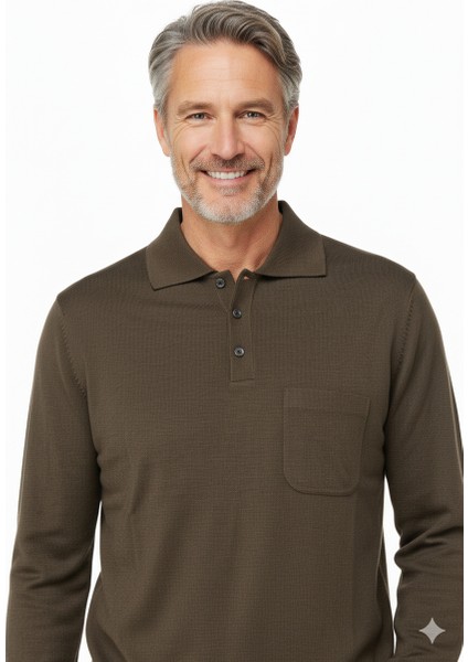 Erkek Kazak Premium Yün Tarzı Klasik Polo Yaka Düğmeli Cepli Rahat Tam Kalıp indirimleri