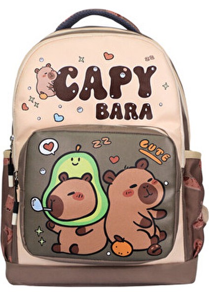 3’lü Ilkokul Capybara Baskılı, Kız Çocuk Beslenmeli ve Kalemlikli Okul Çantası modelleri