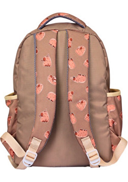 3’lü Ilkokul Capybara Baskılı, Kız Çocuk Beslenmeli ve Kalemlikli Okul Çantası