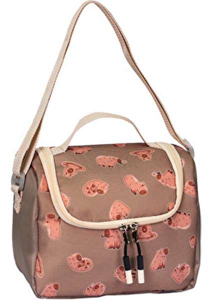 3’lü Ilkokul Capybara Baskılı, Kız Çocuk Beslenmeli ve Kalemlikli Okul Çantası