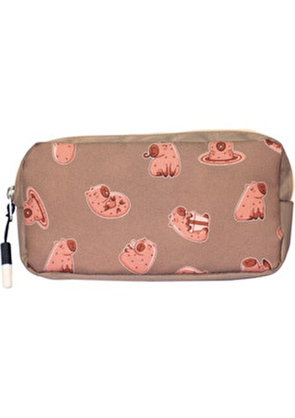 3’lü Ilkokul Capybara Baskılı, Kız Çocuk Beslenmeli ve Kalemlikli Okul Çantası