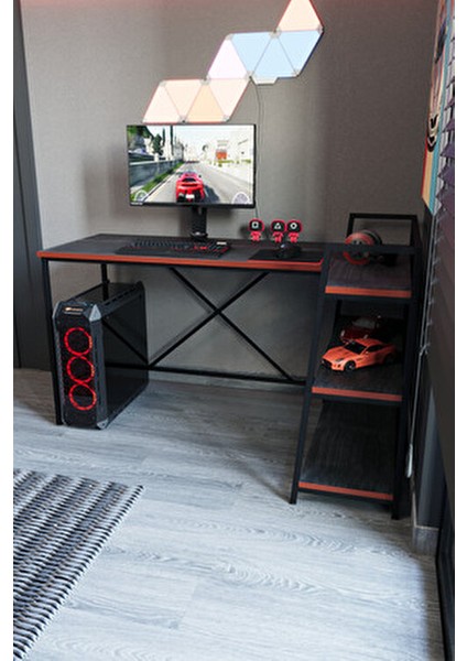 Siyah Raflı Çift Yöne Uygun Oyuncu Masası, Bilgisayar Masası, Gamer Masası, Gaming Masa, L Masa fırsatları
