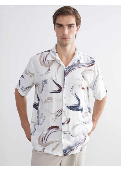 Yeni Sezon Regular Fit Kısa Kollu Desenli Viskon Erkek Gömlek