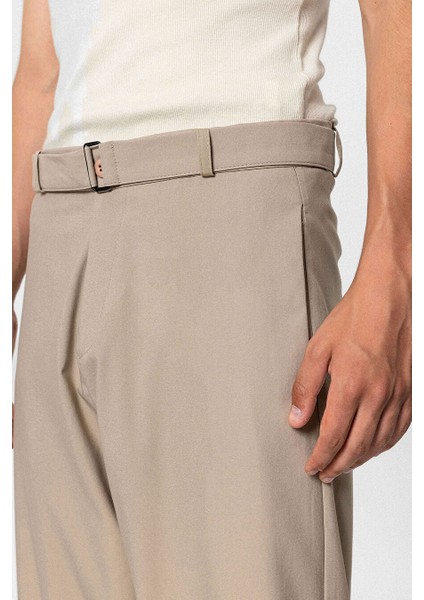 Kemerli Baggy Kumaş Pantolon Bej