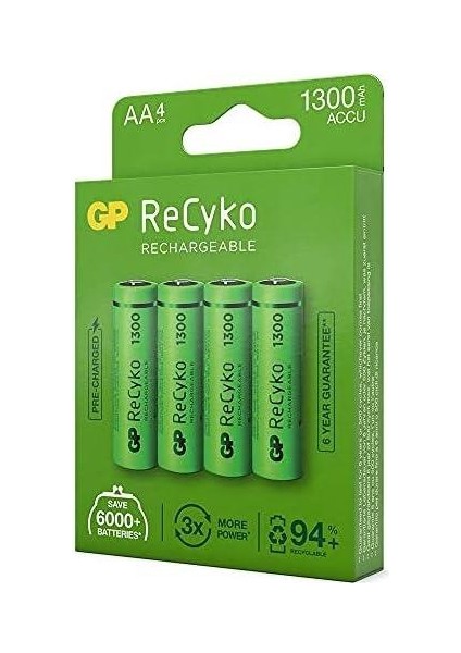 Batteries Recyko+ 1300 Aa Kalem Ni-Mh Şarjlı Pil, 1.2 Volt, 4'lü Kartela fiyatları