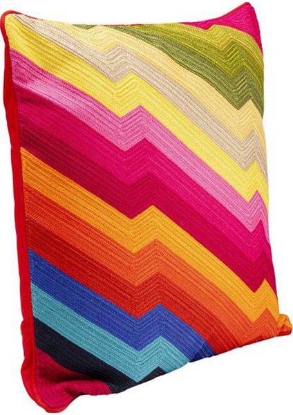Artistic Zig Zag Desenli Renkli Pamuklu Kırlent 50 x 50 cm modelleri