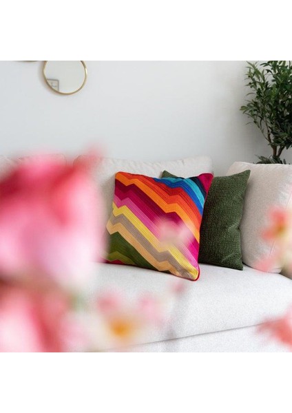 Artistic Zig Zag Desenli Renkli Pamuklu Kırlent 50 x 50 cm