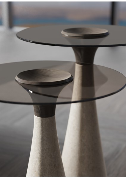 Piera Solo Bronz Cam Tablalı Traverten Ayaklı Yan Sehpa modelleri