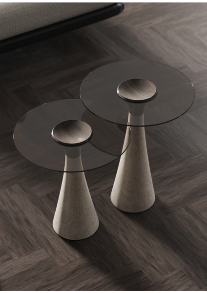 Piera Solo Bronz Cam Tablalı Traverten Ayaklı Yan Sehpa fırsatları