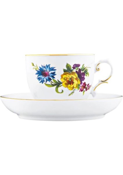 Alt Furstenberg Bunte Blume Porselen Çay Fincanı ve Tabağı