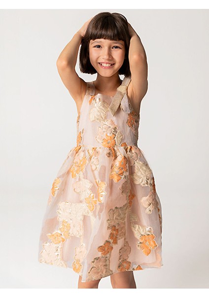 Çiçek Kabartmalı Simli Askılı Kız Çocuk Elbise fiyatları