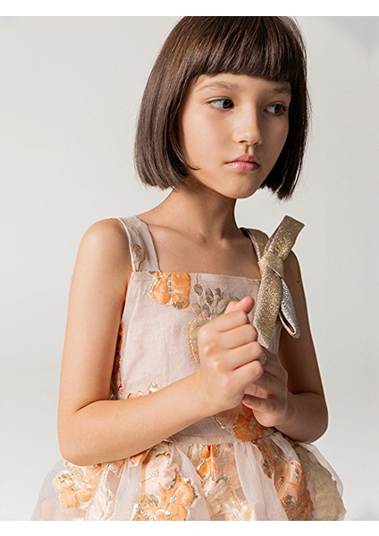 Çiçek Kabartmalı Simli Askılı Kız Çocuk Elbise modelleri