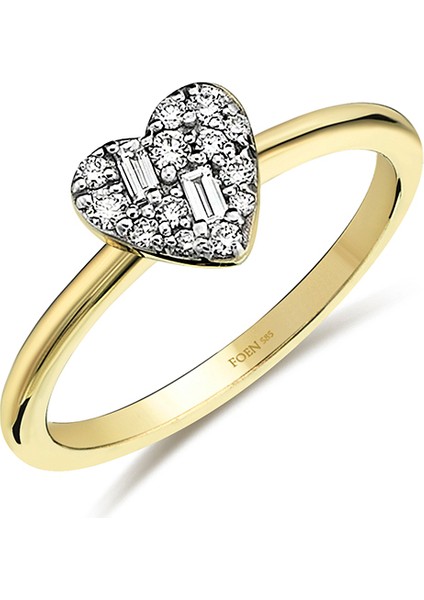 Heart Pırlanta Taşlı Serçe Parmak 14 Ayar Altın Kadın Yüzük