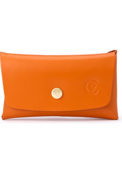 Turuncu Deri Çift Girişli Kadın Cüzdan