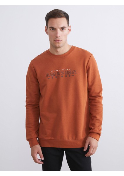 Yeni Sezon Bisiklet Yaka Baskılı Erkek Kalın Sweatshirt