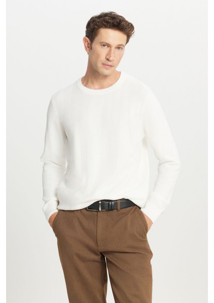 Pamuklu Standart Fit Normal Kesim Bisiklet Yaka Jakarlı Triko Kazak