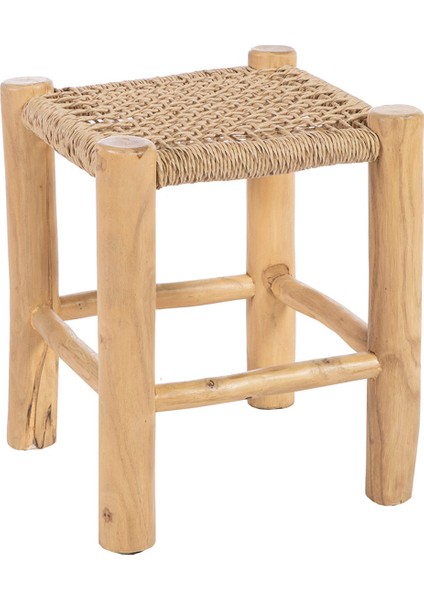 London Rattan Tablalı Ahşap Tabure