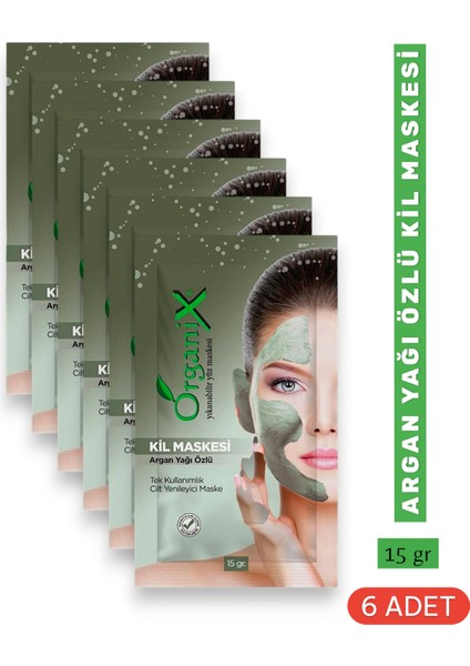 Argan Yağı Özlü Tek Kullanımlık Kil Maskesi - Cilt Yenileyici Maske 15 gr (6ADET)