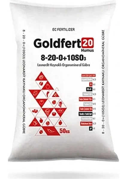 Goldfert 20 Humus 8-20-0+(10SO3) 50KG Leonardit Kaynaklı Organomineral Gübre fiyatları
