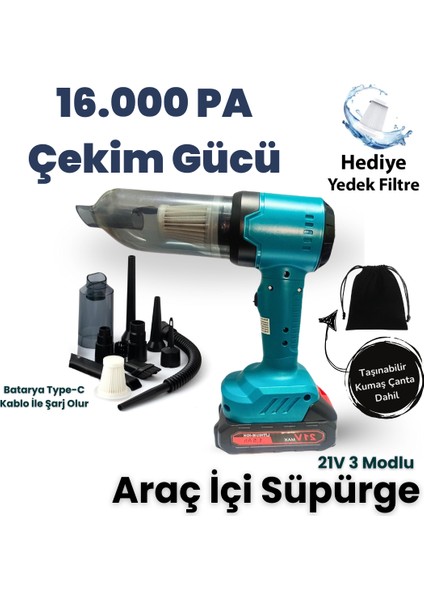 Yeni Araç Içi Süpürge 2 In 1 16000PA 3 Kademeli Vakumlu Üflemeli Araç Süpergesi PRO HL-126