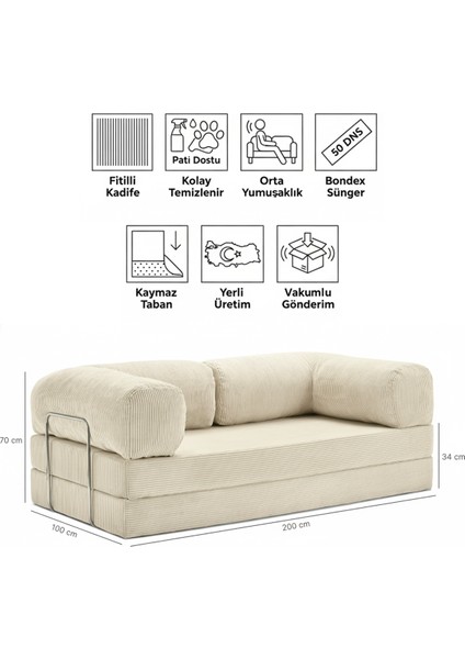 100X200 Kanepe - Fitilli Kadife Yıkanır Silinir Pratik Yer Yatağı 50 Dns Bondex Bej Renk fiyatları