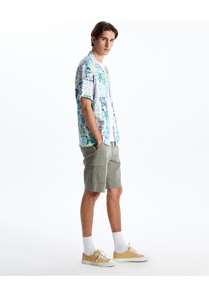 Yeni Sezon Standart Kalıp Keten Görünümlü Erkek Bermuda Şort