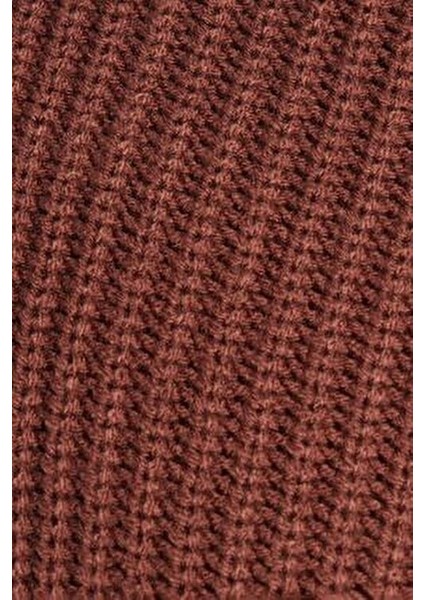 Erkek Slim Fit Dar Kesim Fermuarlı Kahverengi Dik Yaka Triko Kazak