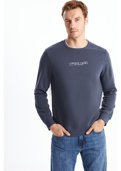 Yeni Sezon Bisiklet Yaka Baskılı Erkek Kalın Sweatshirt