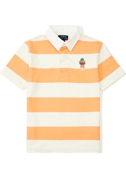 Turuncu Beyaz Çizgili Çocuk Polo T-Shirt