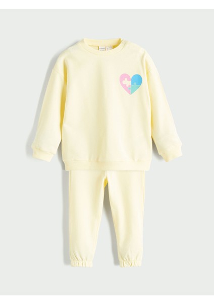 Yeni Sezon Bisiklet Yaka Baskılı Kız Bebek Pijama Takımı