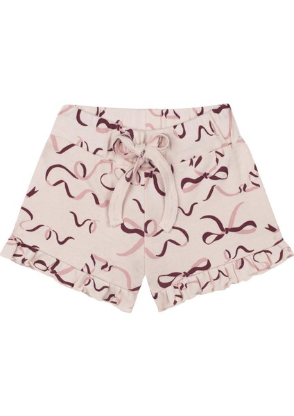 Pembe Kurdele Desenli Kısa Kollu T-Shirt & Şort Kız Bebek 2'li Set modelleri