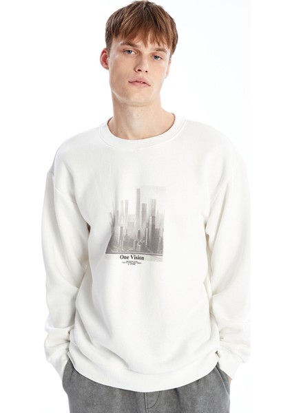 Yeni Sezon Bisiklet Yaka Baskılı Erkek Kalın Sweatshirt