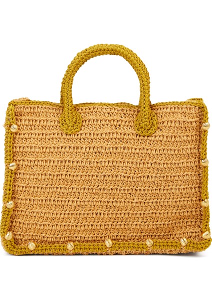 Terra Mini Beads Naturel Kadın Rafya Plaj Çantası