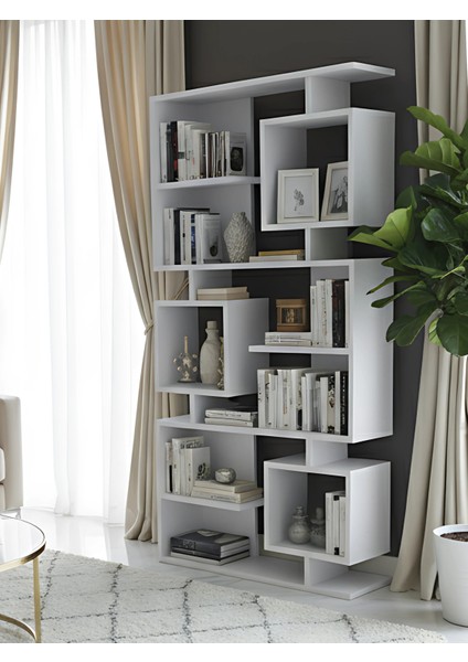 Premium Mdf Ürün Modern Tasarım Labirent Kitaplık | Geometrik Dekoratif Salon Raf Ünitesi