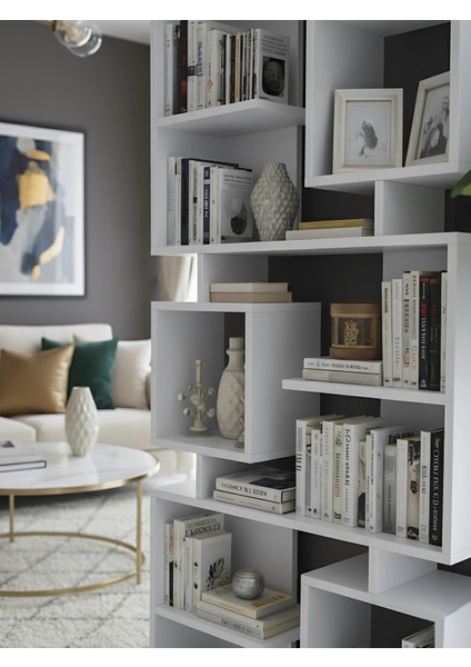 Premium Mdf Ürün Modern Tasarım Labirent Kitaplık | Geometrik Dekoratif Salon Raf Ünitesi fiyatları