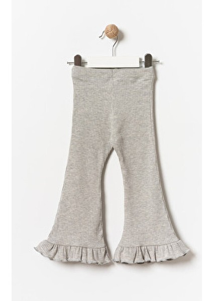 Kız Çocuk Fırfırlı Ispanyol Paça Tayt Gri Renkli Yumuşak Kumaşlı Rahat Tasarım