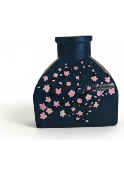 Petrol Mavisi Bahar Dalı Desenli Dekoratif Vazo 7 cm x 7,5 cm fiyatları