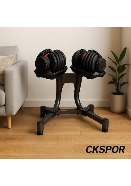 Ayarlanabilir Dambıl ve Stand Seti 2 x 40 kg Ayarlanabilir Mekanizmalı Dambıl + Dambıl Standı