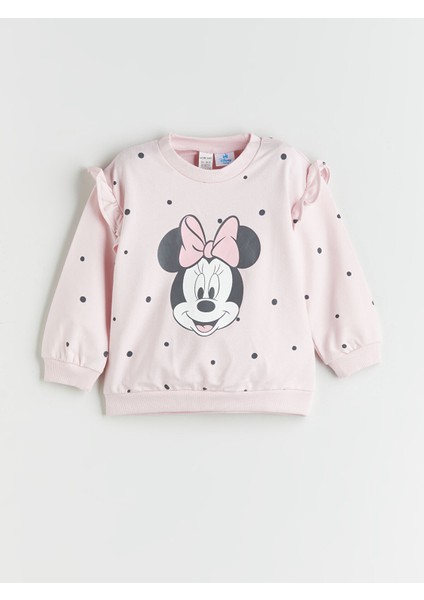 Yeni Sezon Bisiklet Yaka Minnie Mouse Baskılı Kız Bebek Sweatshirt ve Tayt 2'li fiyatları