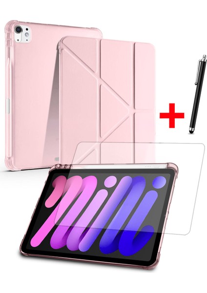 Apple iPad Mini 7 / iPad Mini 6 Uyumlu 360 Derece Dönebilen Uyku Modlu Standlı Akıllı Kılıf Ekran Koruyucu ve Kalem Set