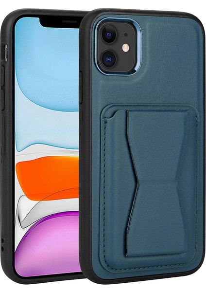 iPhone 11 Uyumlu Kartlıklı Standlı ​pu Deri N7TH Memo Kapak-Lacivert
